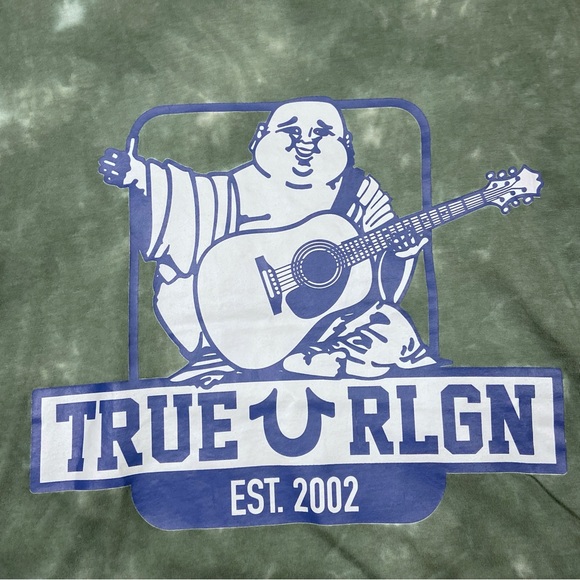True Religion Mens Buddha Logo Graphic Tee Balsam Green Tie Dye Short Sleeve Tee - Picture 3 of 8